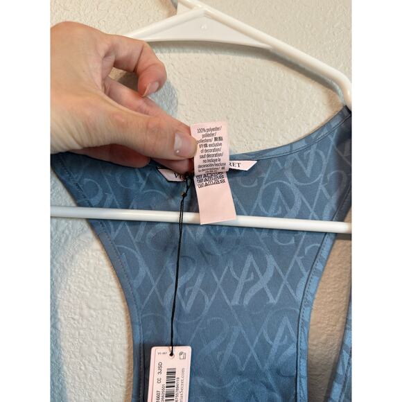 Victoria’s Secret Satin Racerback Tank Top Sleepwear w/‎ Logo Blue Size M NWT - Picture 3 of 4